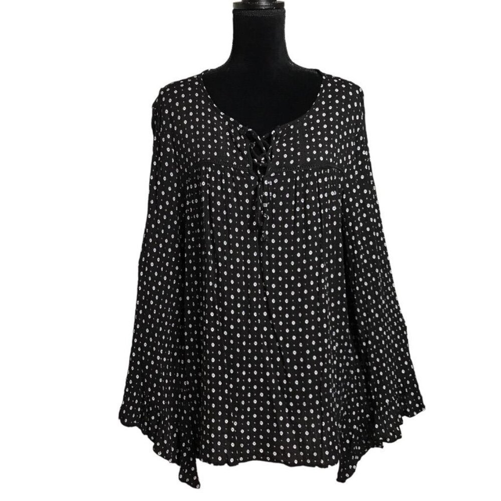 Caslon Long Sleeve Peasant Top in Black - Size XXL